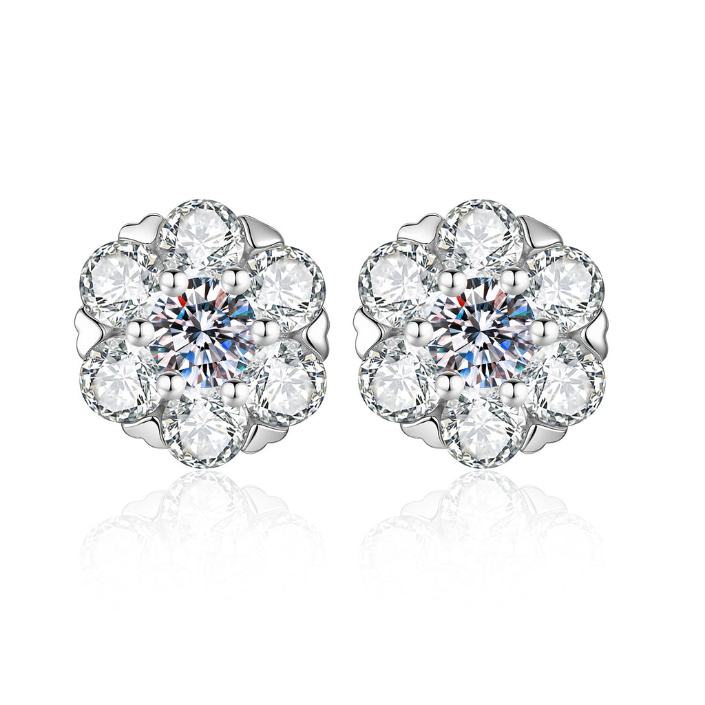 S925 Sterling Silver Flower Stud Earrings with Moissanite