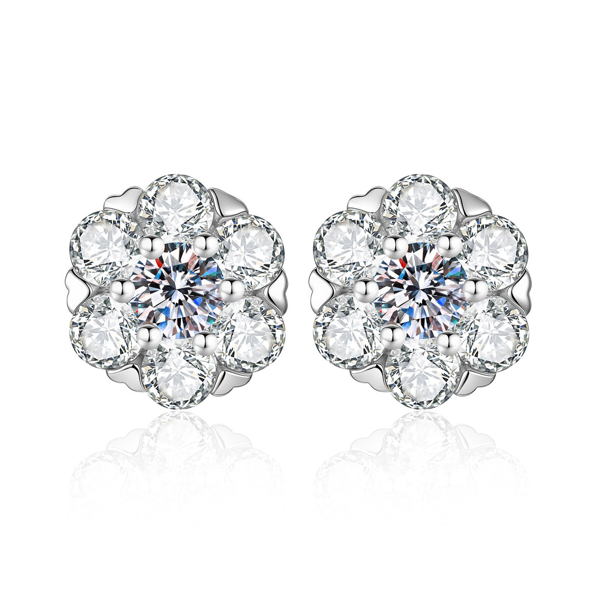 S925 Sterling Silver Flower Stud Earrings with Moissanite