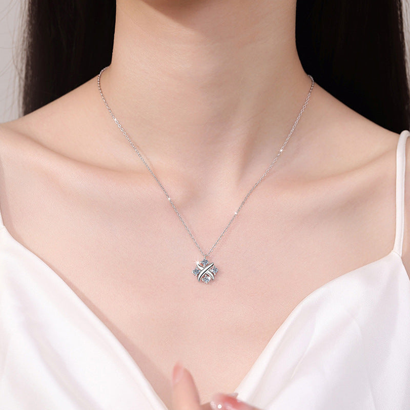 S925 Sterling Silver Moissanite X English Letter Pendant Necklace