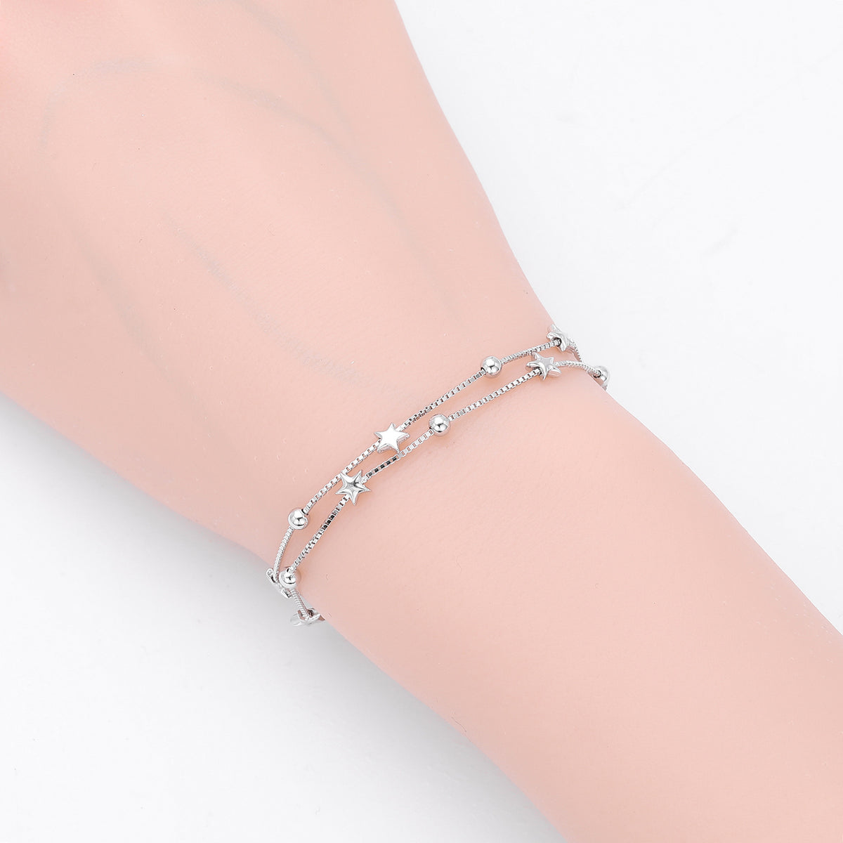 S925 Sterling Silver Double-Layer Bracelet with Small Stars