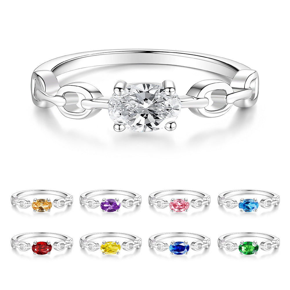 S925 Sterling Silver Six-Prong Round Colored Moissanite Ring
