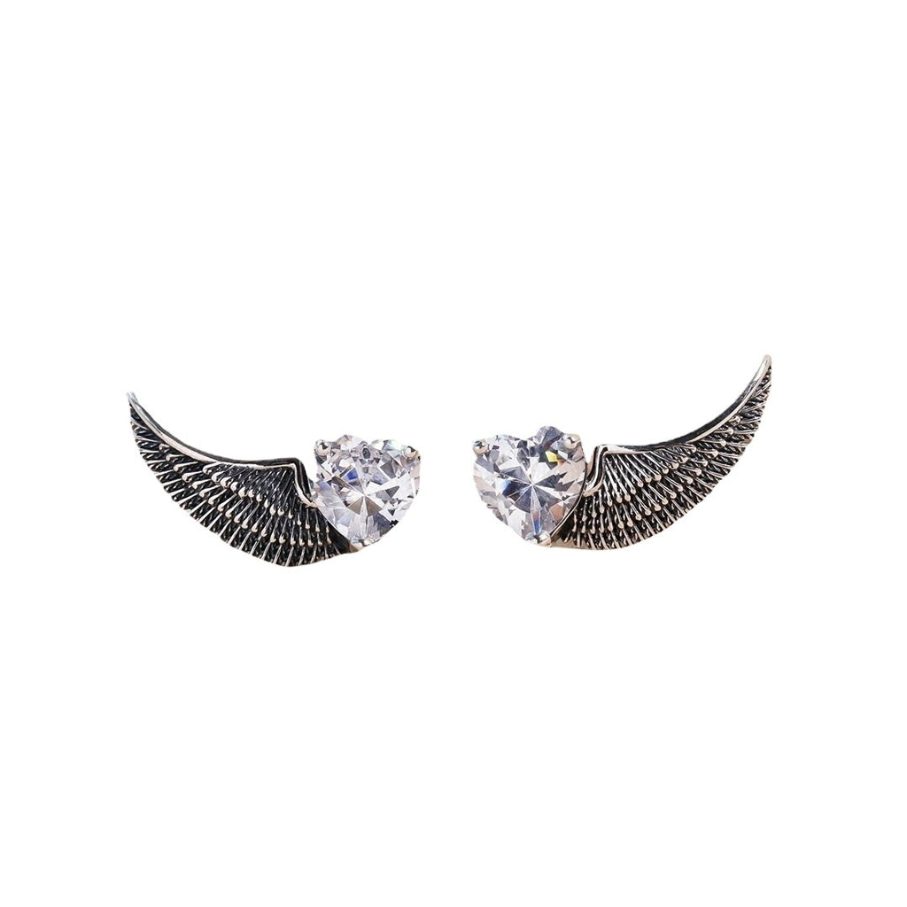 S925 Silver Halloween Devil and Angel Wing Stud Earrings