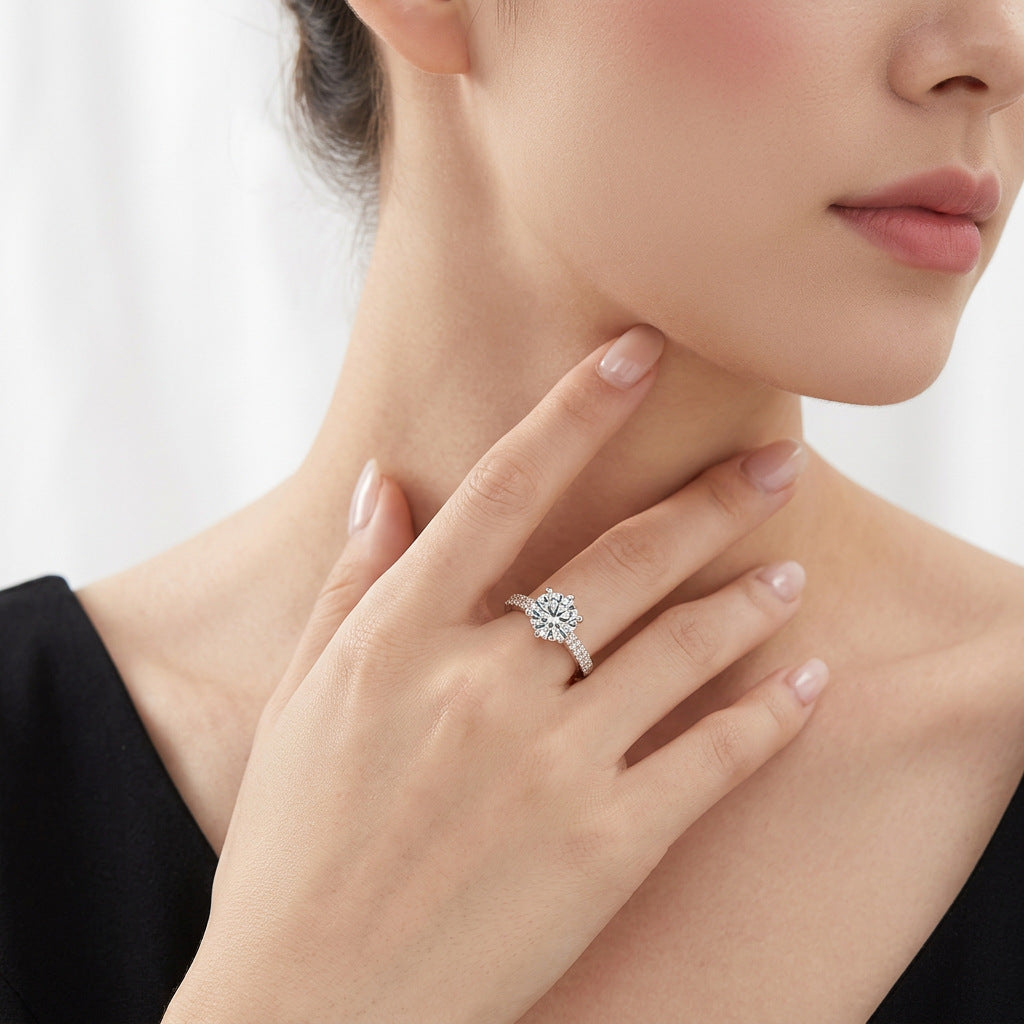S925 Sterling Silver Six-Prong Moissanite Ring