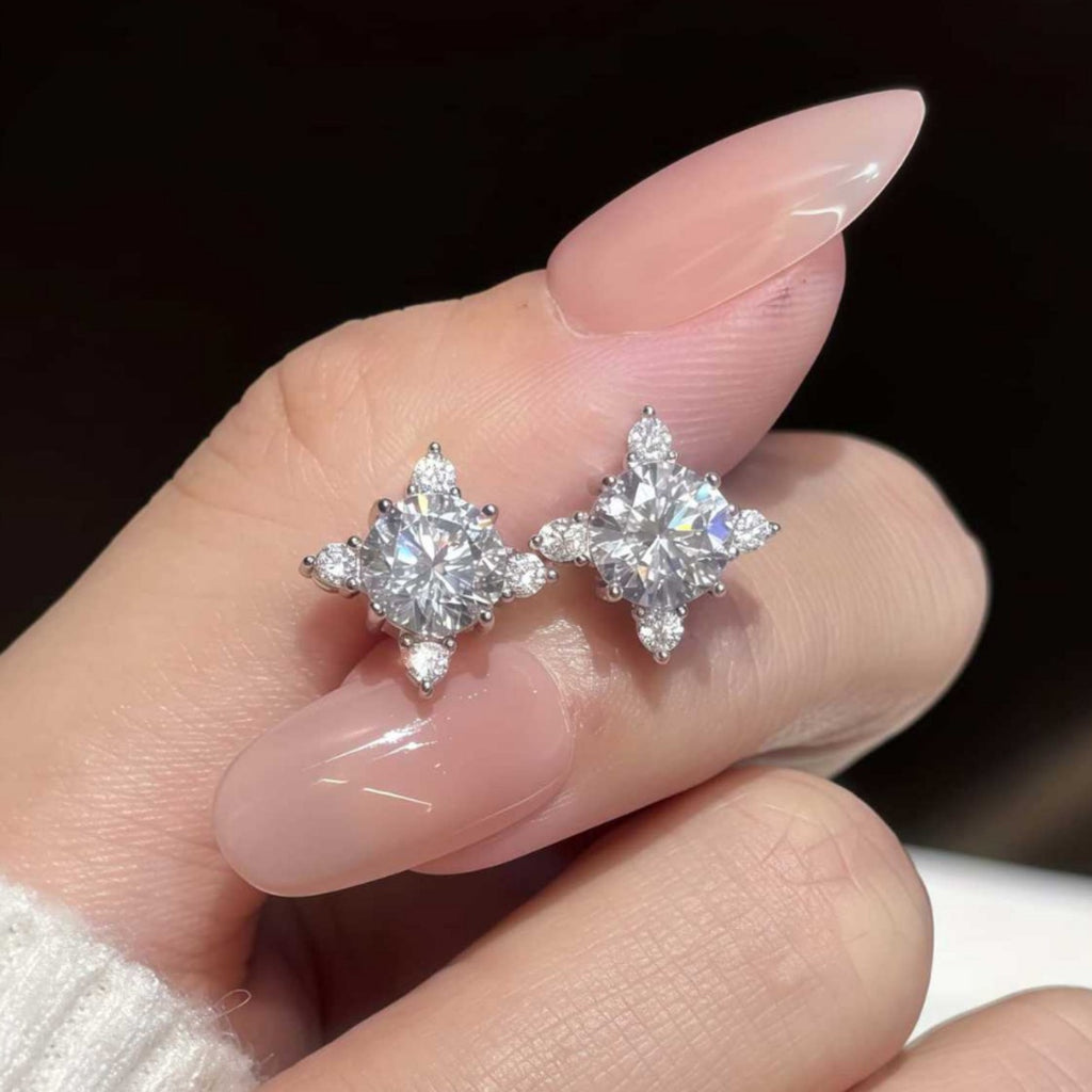 S925 Sterling Silver Four-Prong Moissanite Earrings