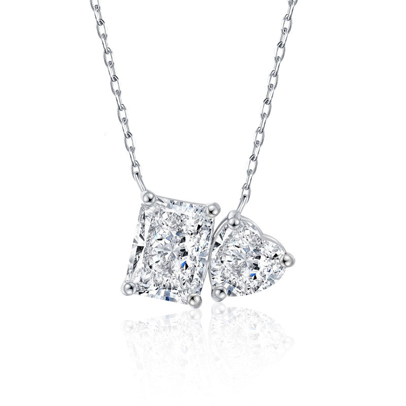 S925 Sterling Silver Rectangular Heart-Shaped Pendant Necklace