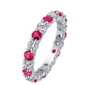 S925 Silver Ring with Green and Red Sapphires and Moissanite