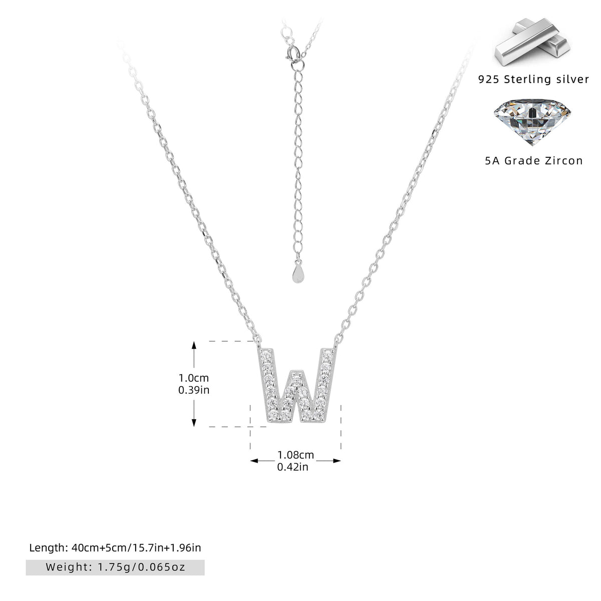 S925 Sterling Silver Simple Diamond Necklace with English Letters