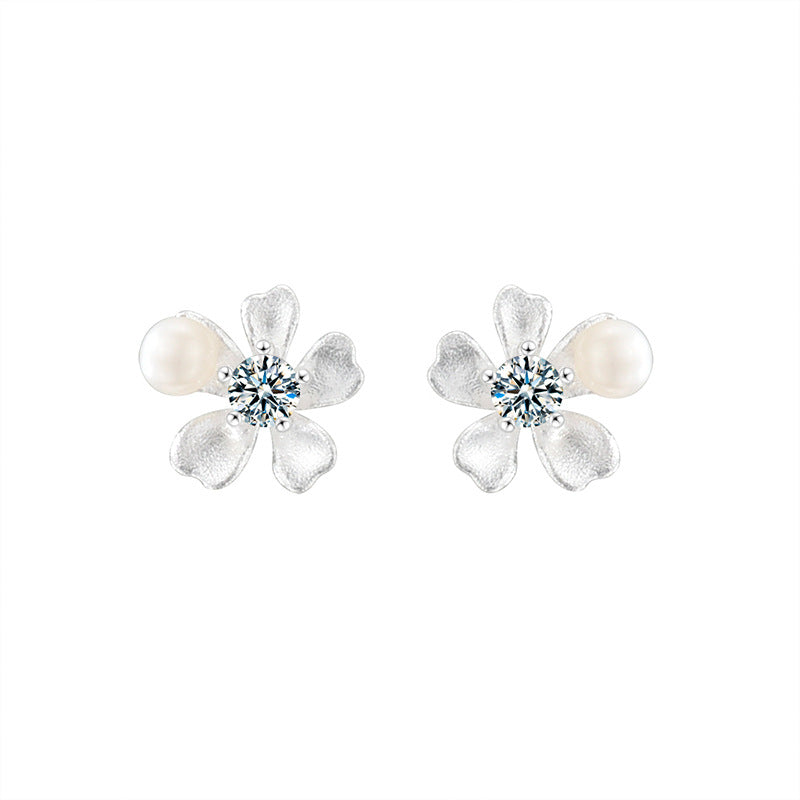 Moissanite & S925 Sterling Silver Orchid Pearl Stud Earrings