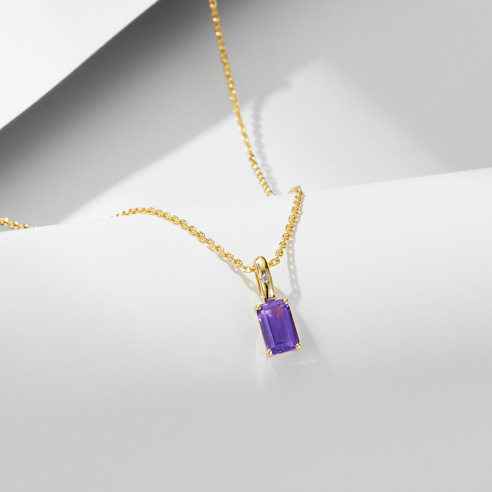S925 Sterling Silver Natural Amethyst Olivine Pendant Necklace