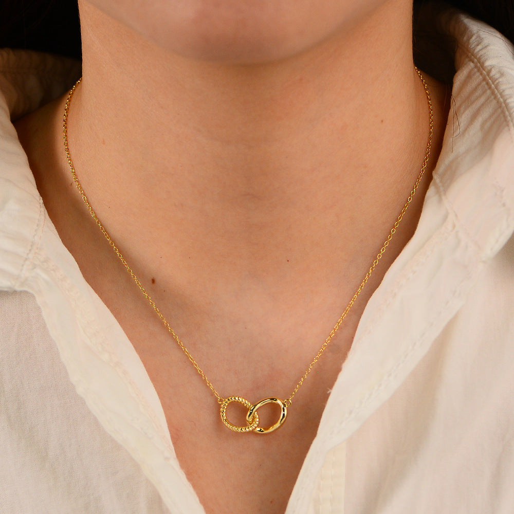 S925 Sterling Silver Geometric Twisted Double Ring Necklace