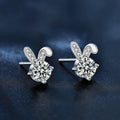 S925 Sterling Silver Cute Rabbit Stud Earrings with Moissanite