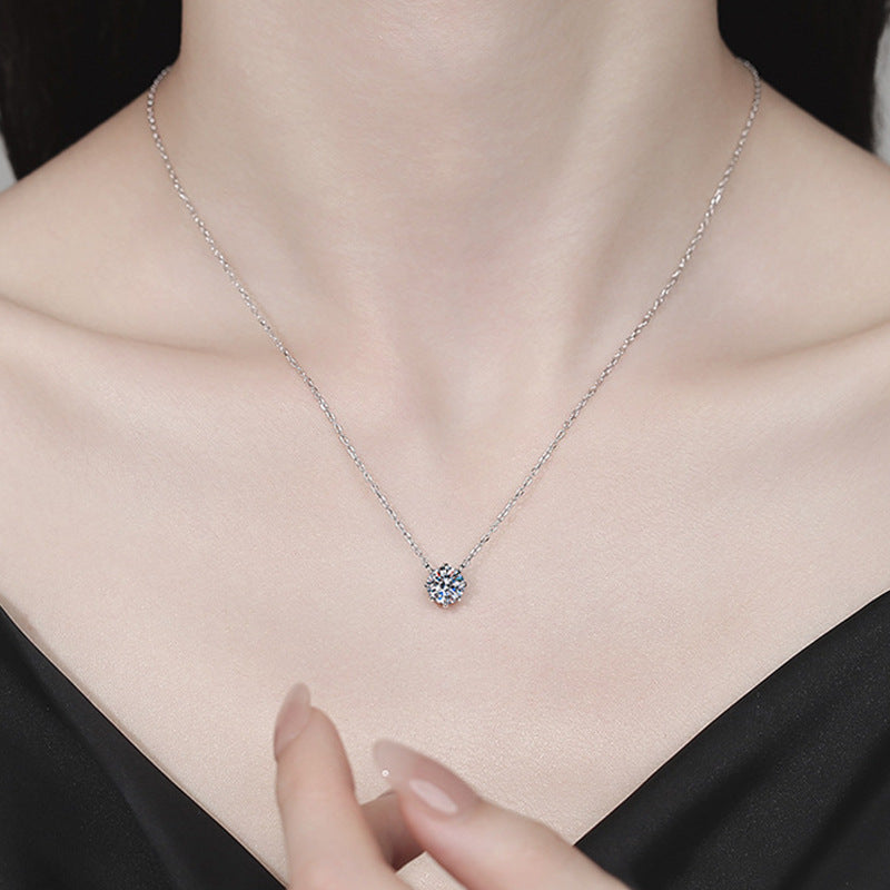 S925 Sterling Silver Moissanite Eight-Claw Pendant Simple Necklace