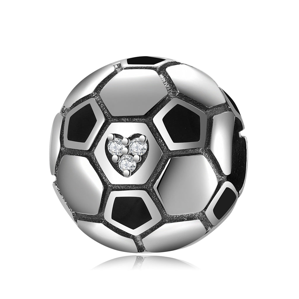 S925 Sterling Silver Soccer Ball Zircon Inlaid Bead Pendant