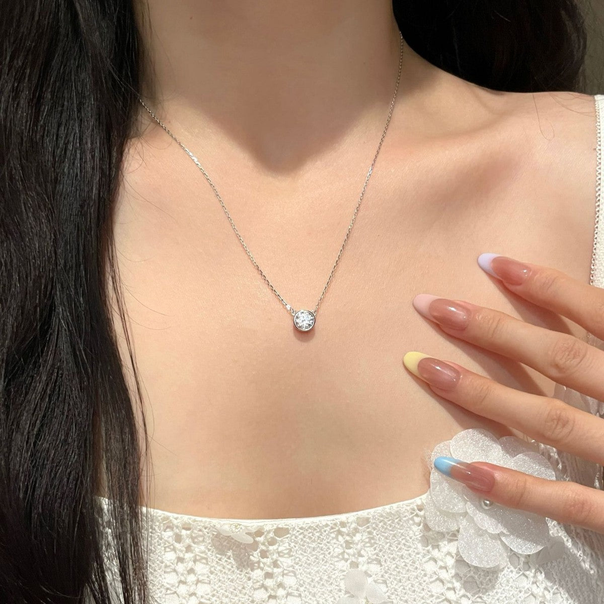 S925 Sterling Silver Bezel-Set Bubble Moissanite Necklace
