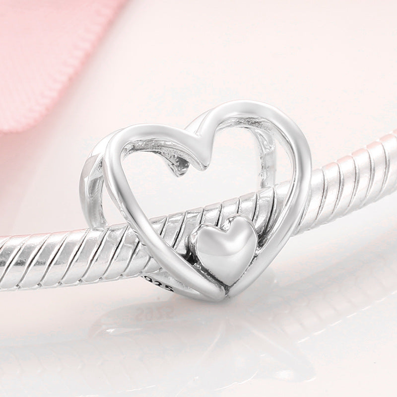 S925 Sterling Silver Hollow Heart Bead Pendant