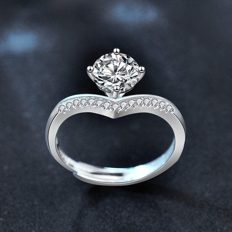 S925 Sterling Silver Heart Moissanite Ring