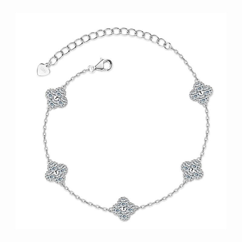 S925 Sterling Silver Moissanite Four-Leaf Clover Bracelet