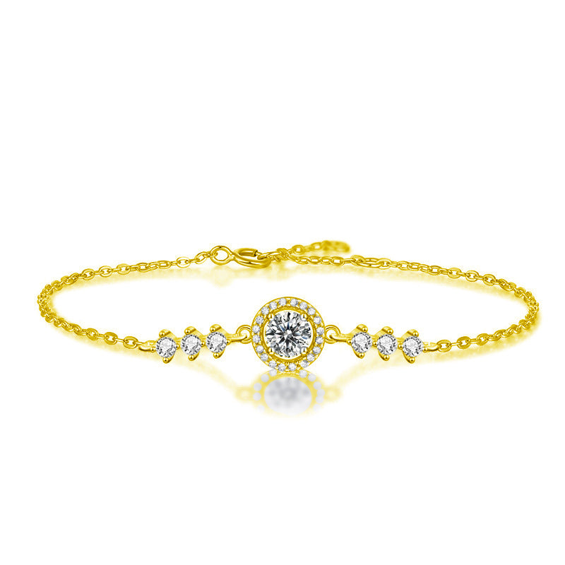 925 Sterling Silver Round Bag with Starry Sky Moissanite Bracelet