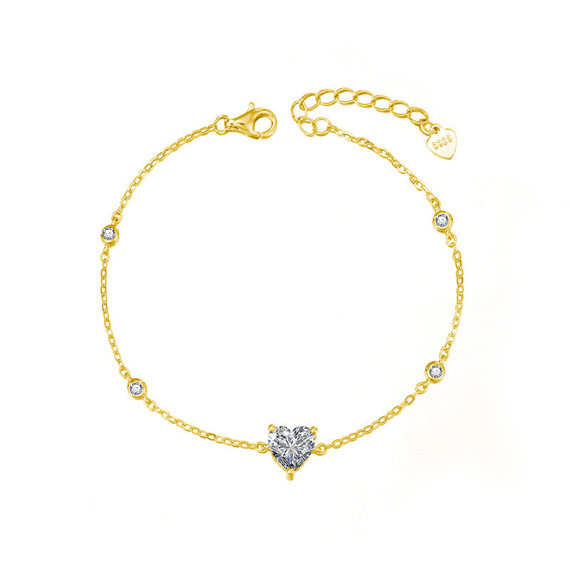 S925 Sterling Silver Moissanite Heart Bracelet