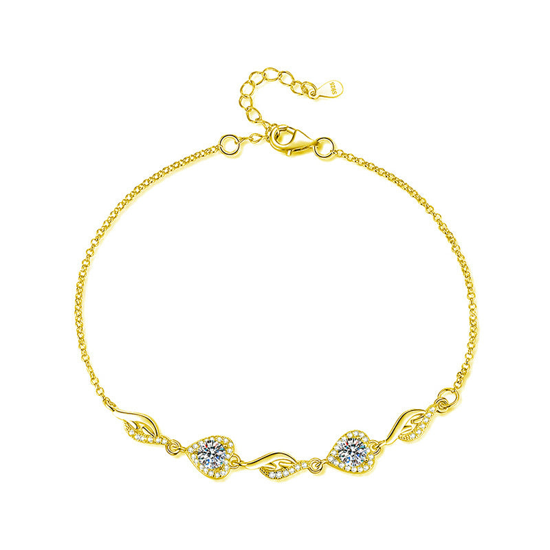 S925 Sterling Silver Butterfly Heart-Shaped Moissanite Bracelet