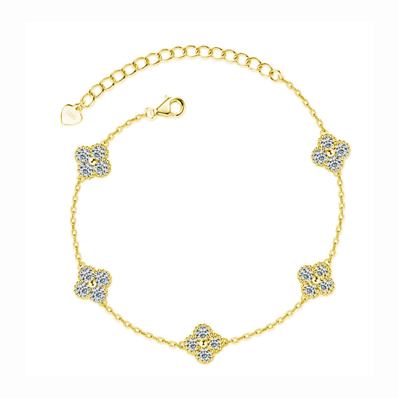S925 Sterling Silver Moissanite Four-Leaf Clover Bracelet