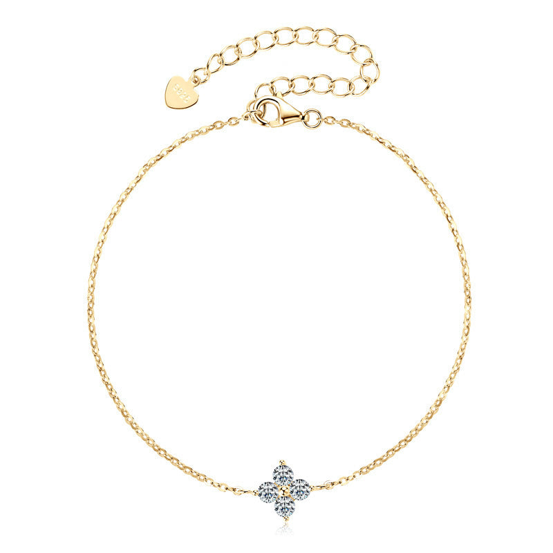 S925 Sterling Silver Four-Leaf Clover Moissanite Bracelet