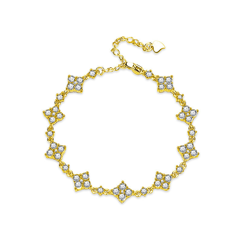 S925 Sterling Silver Moissanite Four-Leaf Clover Bracelet