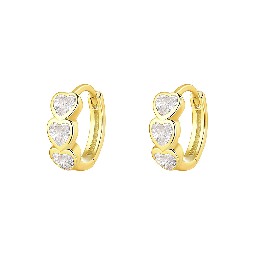 S925 Sterling Silver Heart-Shaped Zircon Huggie Earrings