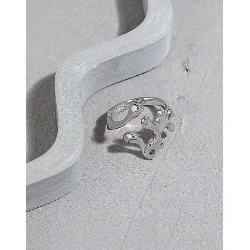 Abstract Liquid Metal Open Ring – wholesale silver rings