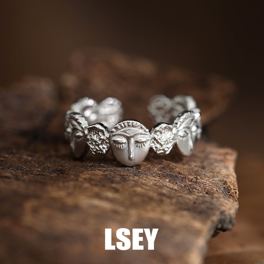 Artistic Face Relief Open Ring – wholesale open ring