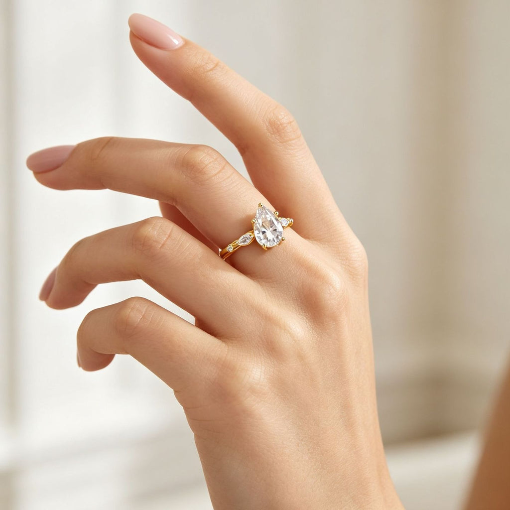 S925 Sterling Silver Water Drop Moissanite Ring Simple Engagement Ring