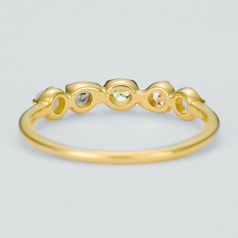 S925 Sterling Silver Gold-Plated Natural Peridot Ring