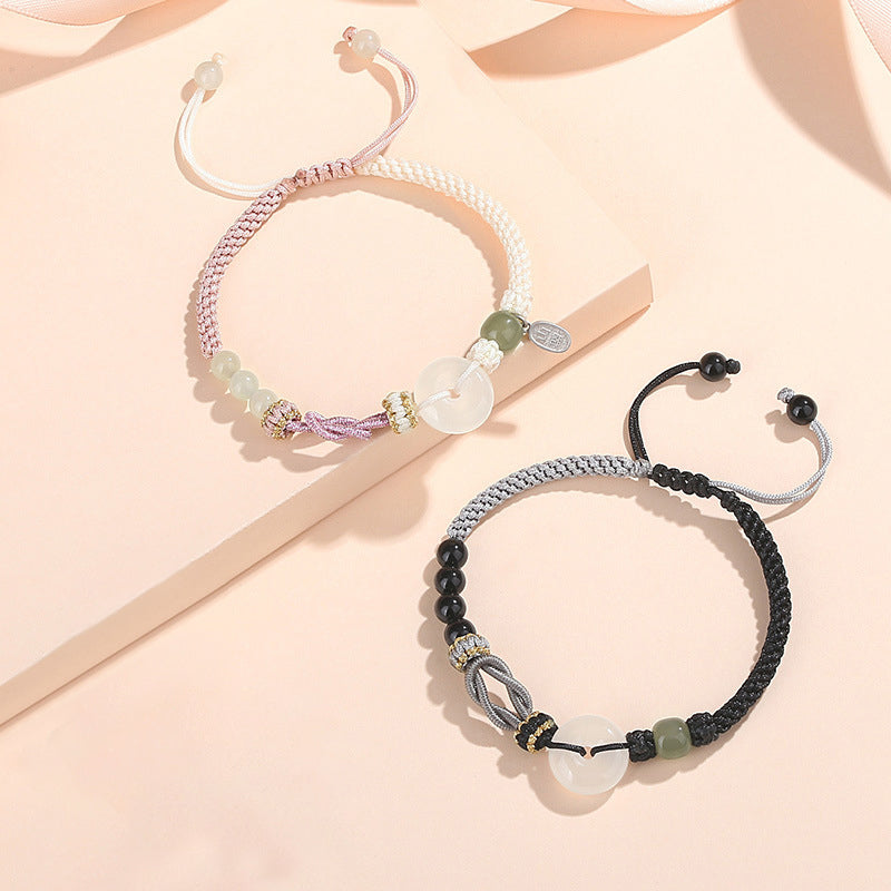 Jade pulp safety buckle couple woven rope bracelet