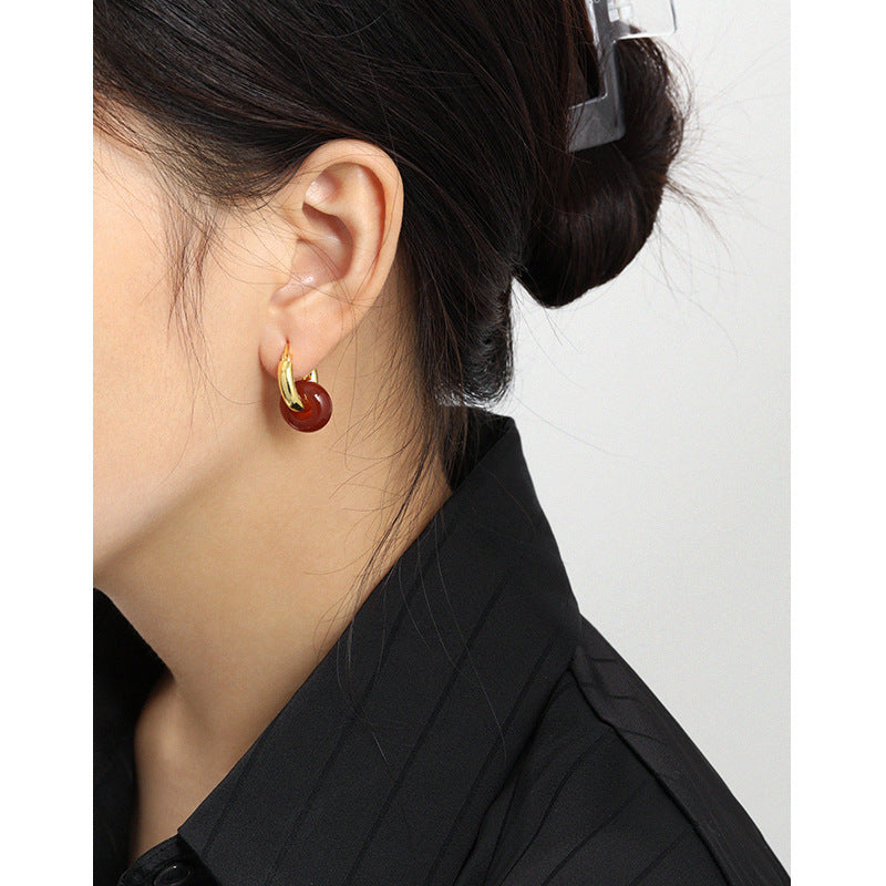 Modern Chunky Bead Hoop Earrings – image 4