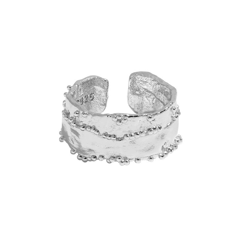 Organic Beaded Edge Wide Open Ring