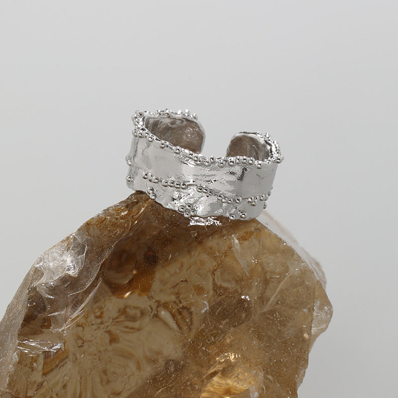 Organic Beaded Edge Wide Open Ring – wholesale silver rings