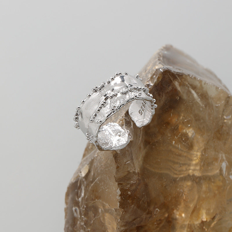 Organic Beaded Edge Wide Open Ring – detail view 3