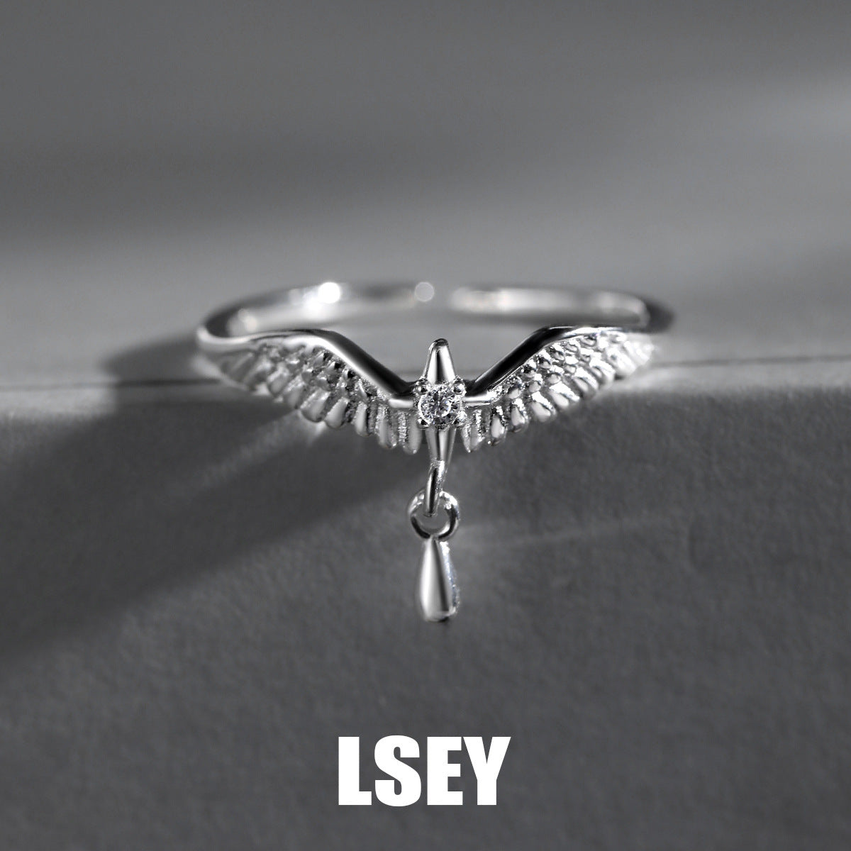 Bird Wing CZ Dangle Open Ring – wholesale silver rings