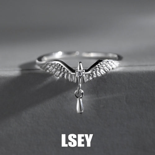Bird Wing CZ Dangle Open Ring – wholesale silver rings