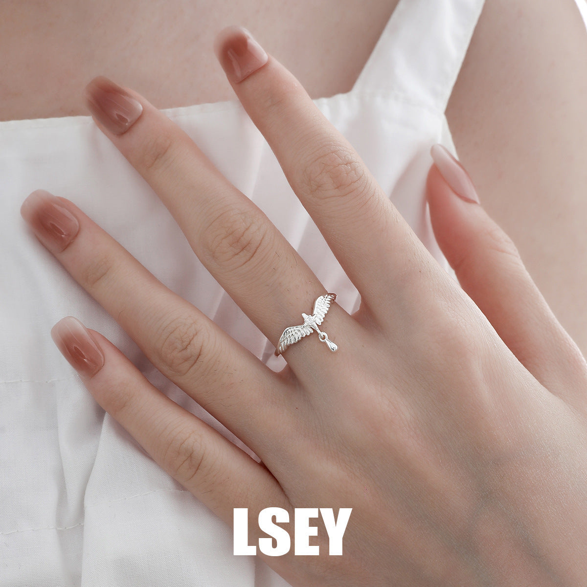 Bird Wing CZ Dangle Open Ring – detail view 3