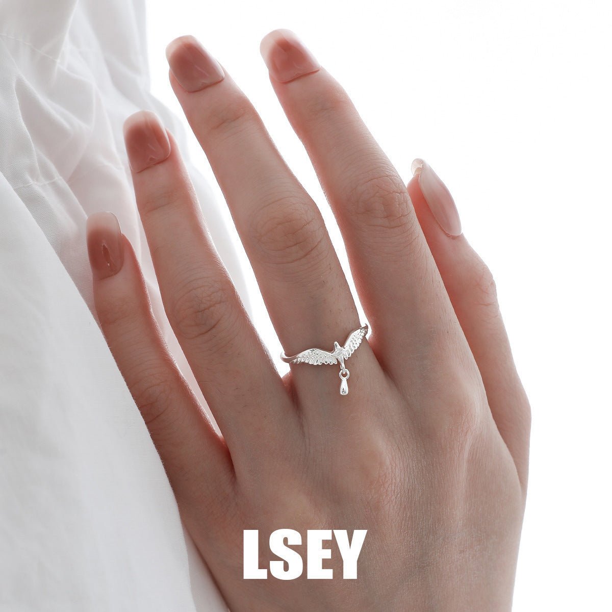Bird Wing CZ Dangle Open Ring – image 5