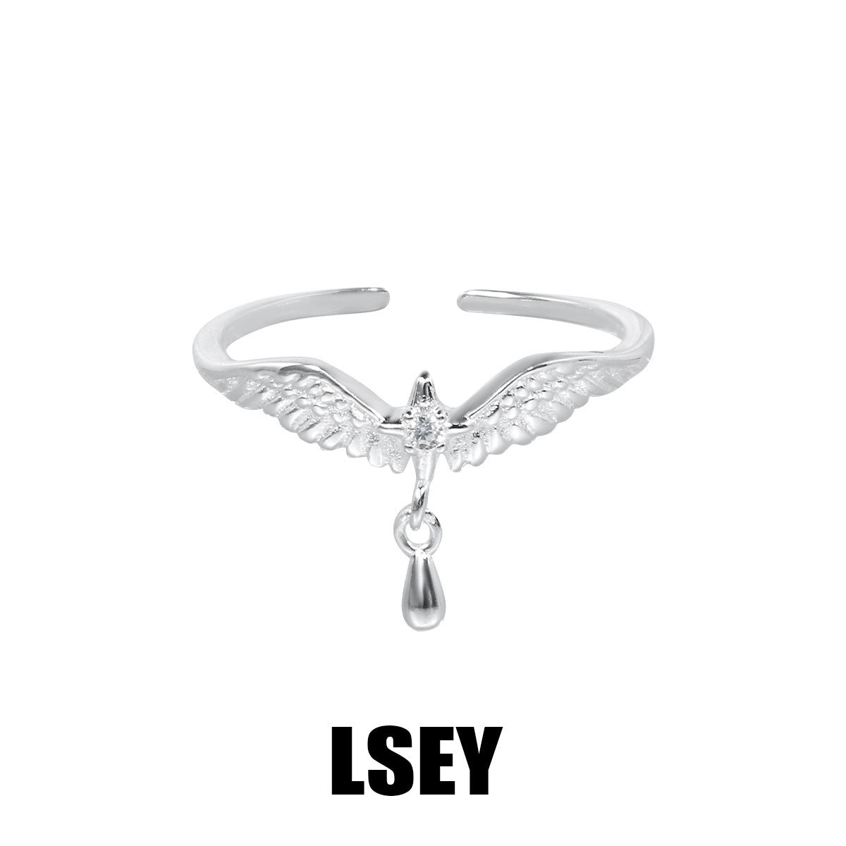 Bird Wing CZ Dangle Open Ring – image 6