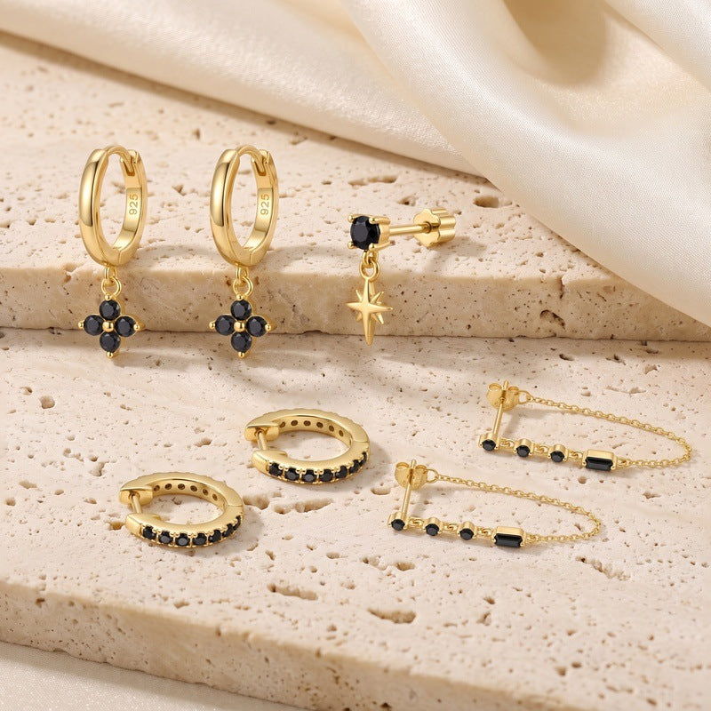 Edgy Black CZ Ear Stack Set, Gold Plated – wholesale ear stack set