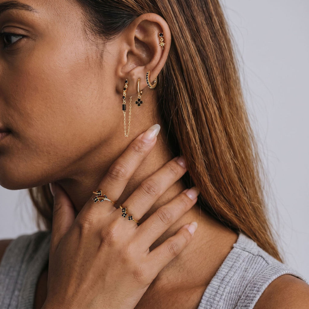 Edgy Black CZ Ear Stack Set, Gold Plated – detail view 3