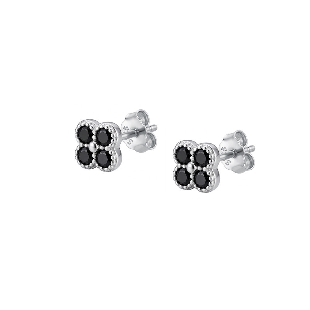 Black CZ Flower Charm Hoop Earrings – image 10