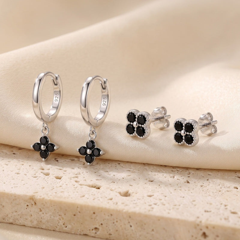 Black CZ Flower Charm Hoop Earrings – wholesale hoop earrings
