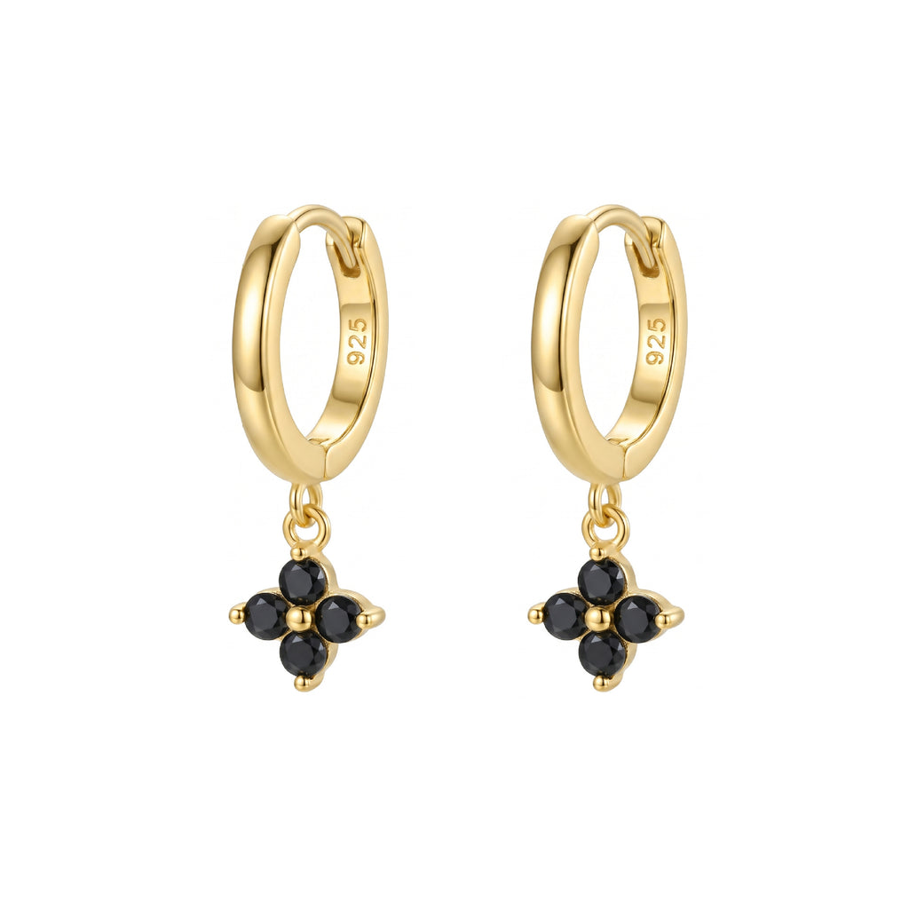 Black CZ Flower Charm Hoop Earrings – image 9