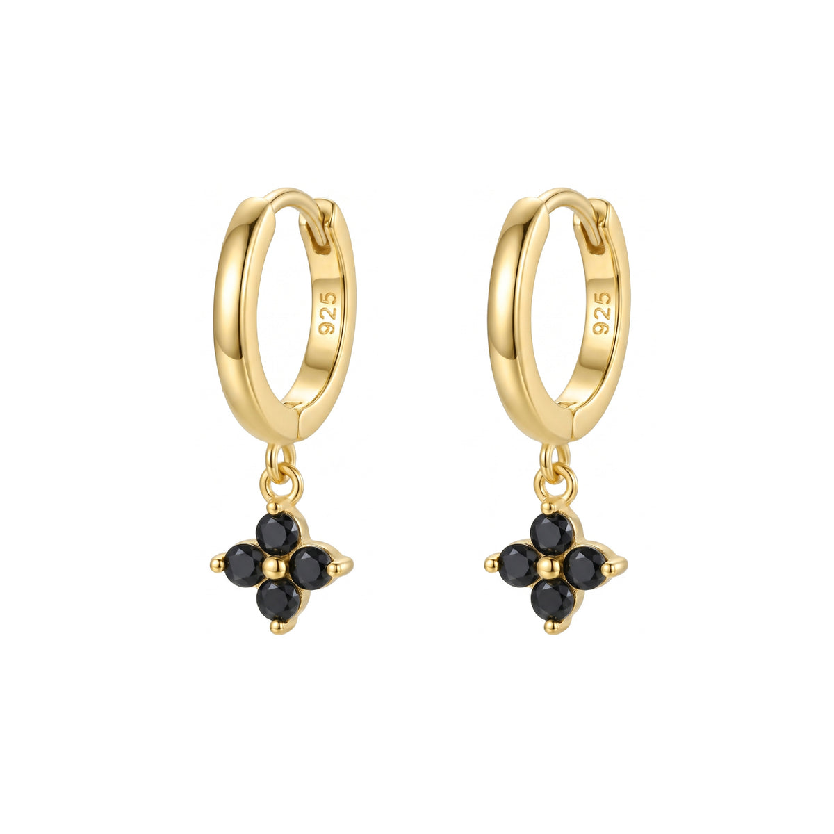 Black CZ Flower Charm Hoop Earrings – image 9