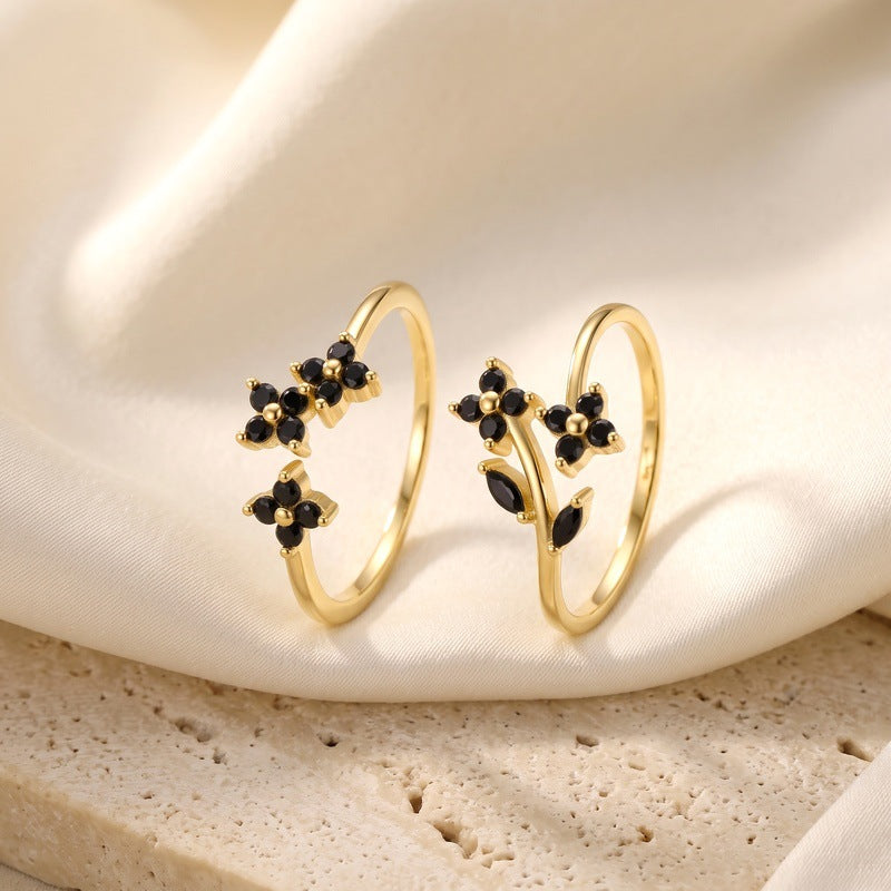 Black CZ Double Flower Ring – wholesale flower ring