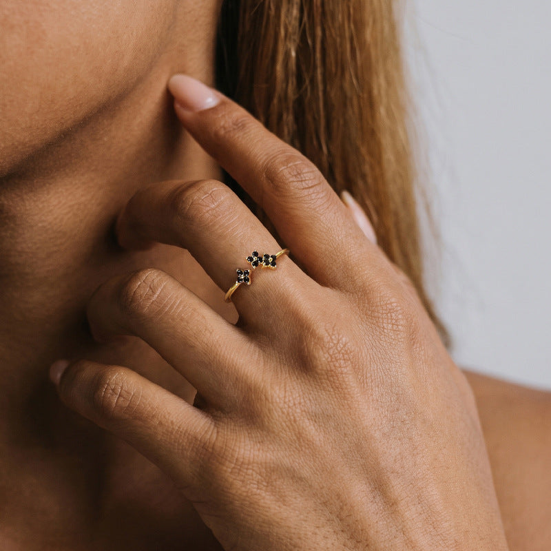 Black CZ Double Flower Ring – image 4